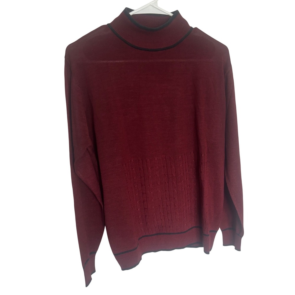 Vintage Harve Benard Mock Neck Sweater Burgundy Knit Black Trim Small